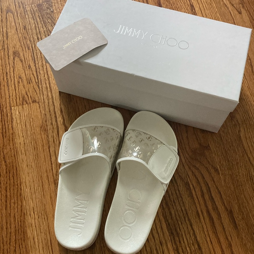 Jimmy choo white slides   Never worn